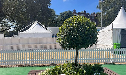 Longines Global Champions Tour bench with planted tree in the middle