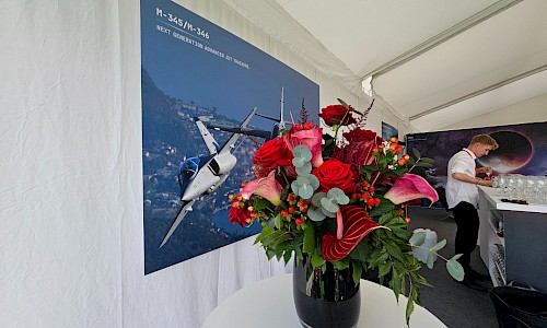 Royal International Air Tattoo large red floral table display