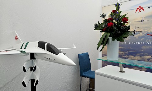 Royal International Air Tattoo large red and green reception desk floral display
