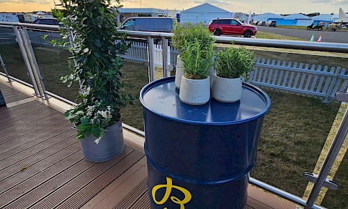 Royal International Air Tattoo green planting to decking on exhibition stand