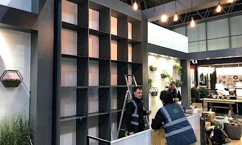 January Furniture Show carpenters building in exhibition hall